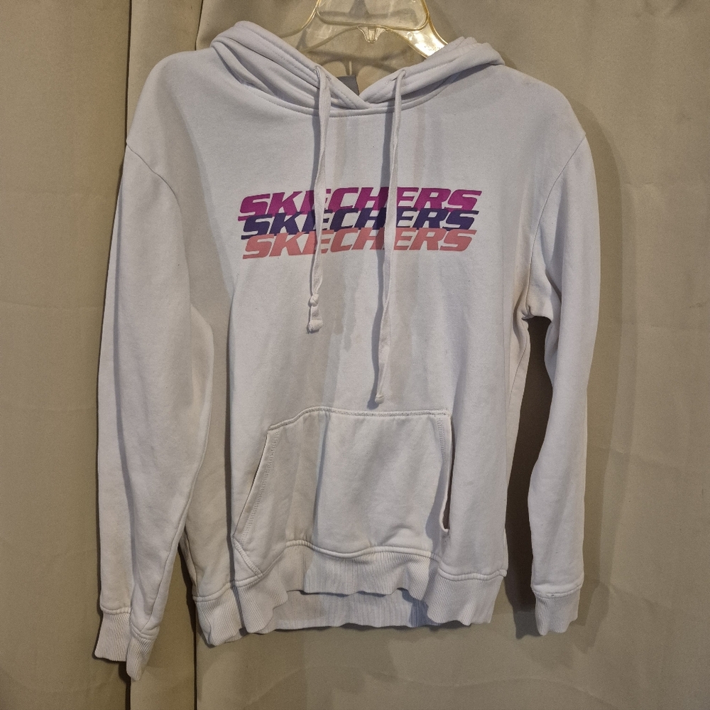 Skechers White Hoodie with Vibrant Logo